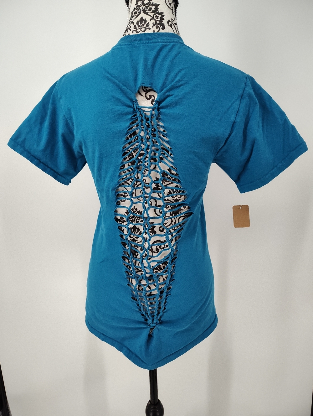 Fruit of the Loom Teal Blue Short Sleeve Tee with Cutout Back Women's Small